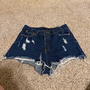 Forever 21 Dark Blue Distressed Jean Shorts
